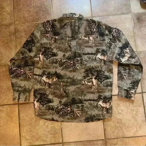 North River Hunting Deer and Turkey wildlife Print button up shirt, size L - Picture 2 of 4